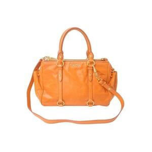 Miu Miu Miu Handbag Shoulder Bag Double Zipper Orange Leather